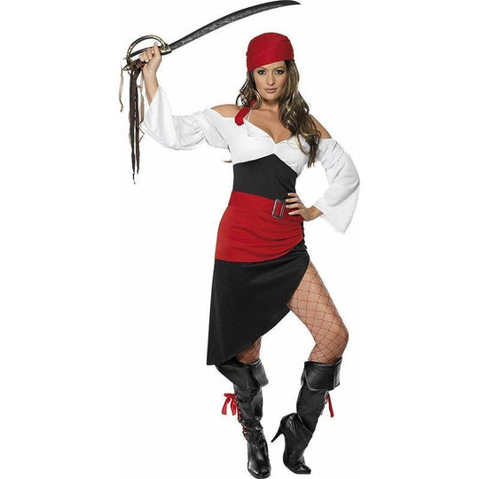 Ladies Sassy Pirate Costume Buccaneer Caribbean Sailor Womens Fancy Dress Outfit