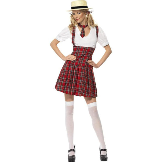Ladies Schoolgirl Fancy Dress Costume Tartan School Girl Uniform Womens Outfit