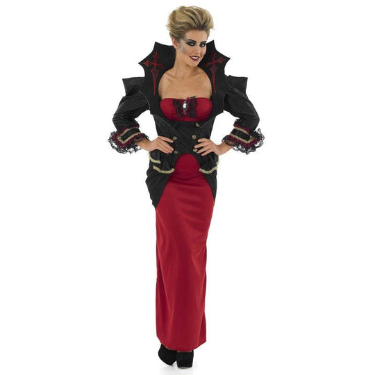 Ladies Vampire Queen Halloween Womens Vampiress Fancy Dress Costume Size 8-30