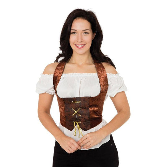 Ladies Velvet Corset Fancy Dress Costume Medieval Pirate Gothic Wench Outfit