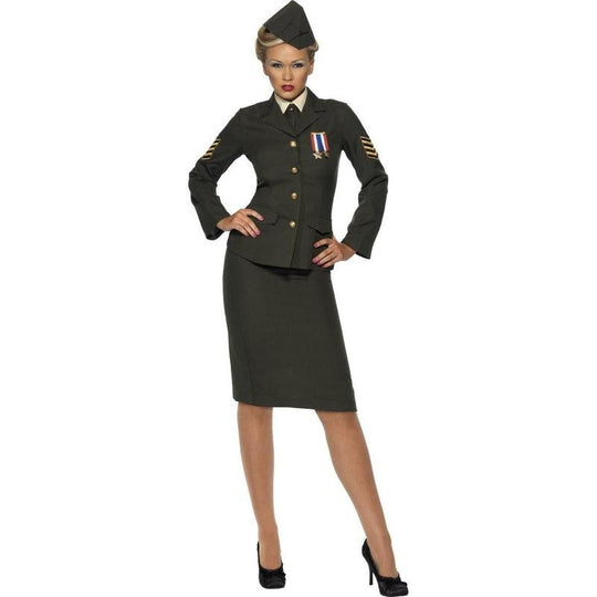 Ladies Wartime Officer Costume 1940s WW2 Army Uniform Fancy Dress Outfit 8-26
