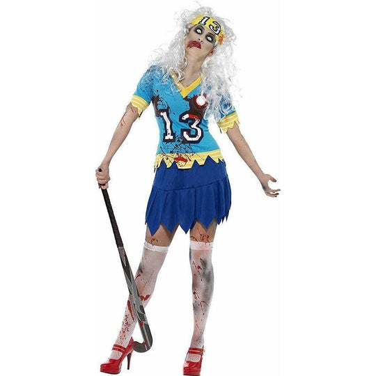 Ladies Womens Zombie Hockey Player Costume - Top, Skirt and Headband