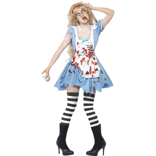 Ladies Zombie Alice Costume Halloween Fancy Dress Wonderland Adult Outfit