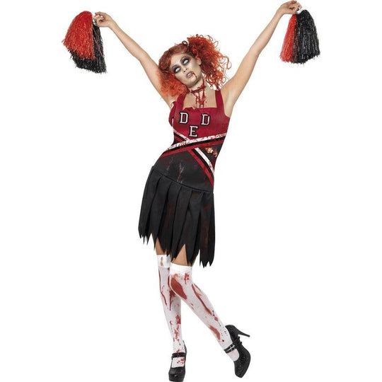 Ladies Zombie Cheerleader Costume Halloween Horror Fancy Dress Womens Outfit