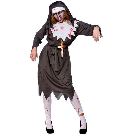 Ladies Zombie Nun Costume Satanic Sister Halloween Fancy Dress Womens Outfit