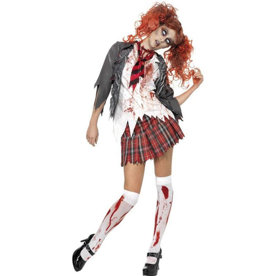 Ladies Zombie School Girl Costume Undead Halloween Womens Fancy Dress Outfit