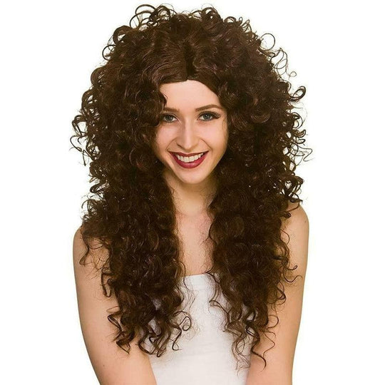 Long Curly Brown Wig Fancy Dress Accessory