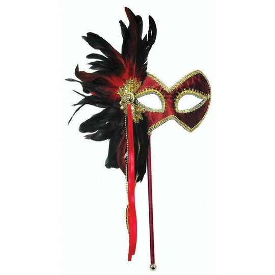 Masquerade Ball Feather Face Eye Masks On A Stick Ladies Fancy Dress Accessory
