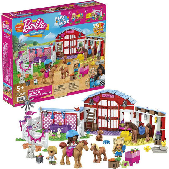 Mattel Mega Barbie Horse Stables Building Set Micro Dolls & Accessories