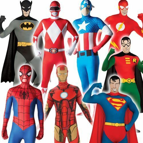Mens 2nd Skin Superhero Full Body Suit Bodysuit Fancy Dress Costume Adult Outfit