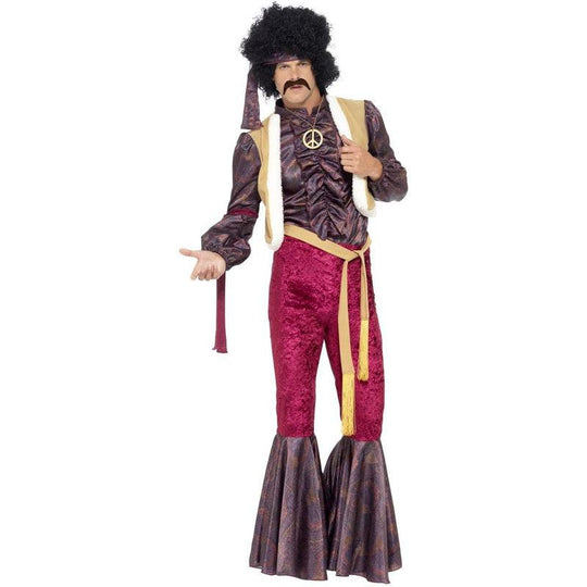 Mens 70s Psychedelic Rocker Costume Hippie Jimmy Hendrix Rock & Roll Fancy Dress