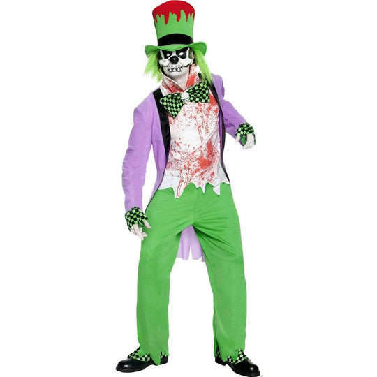 Mens Bad Hatter Costume Mad Halloween Fancy Dress Wonderland Adult Outfit