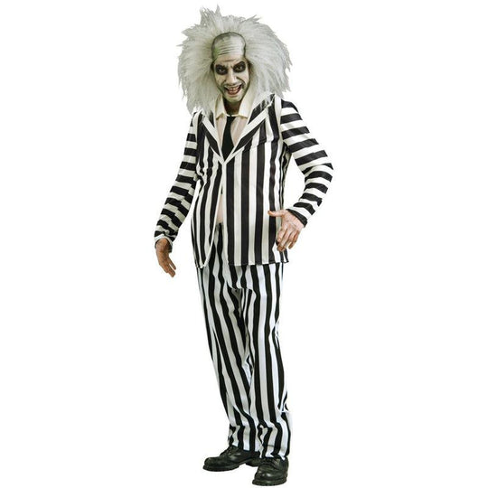 Mens Beetlejuice Costume 80s Halloween Ghost FancY Dress Adult Outfit