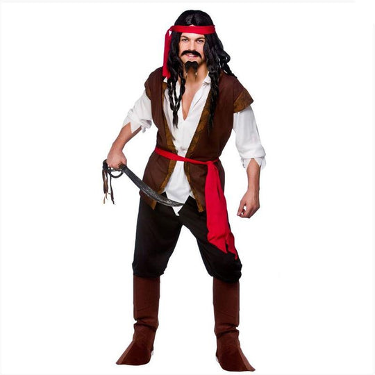 Mens Caribbean Pirate Man Costume Buccanneer Sailor Fancy Dress Outfit