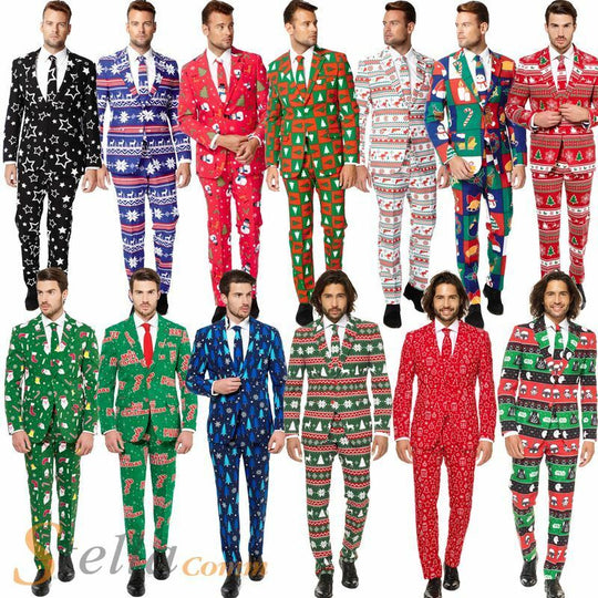 Mens Christmas Opposuit Fancy Dress Costume 3 Piece Suit Deluxe Festive Outfit