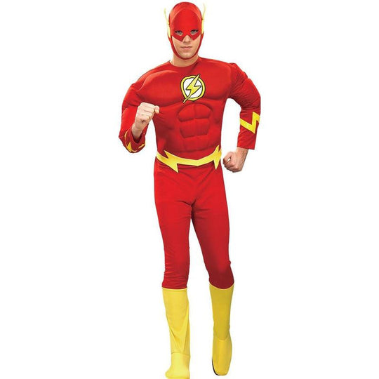 Mens Deluxe The Flash Muscle Chest Halloween Fancy Dress Costume Adult Outfit