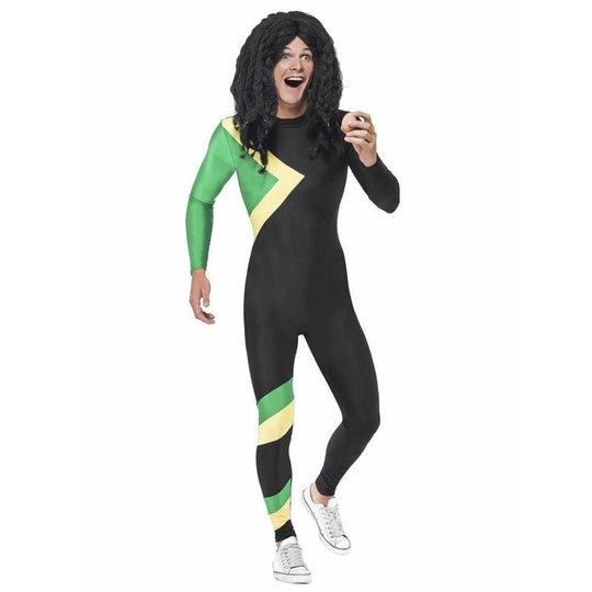 Mens Jamaican Bobsleigh Team Hero Bodysuit Fancy Dress Costume Stag Do Outfit