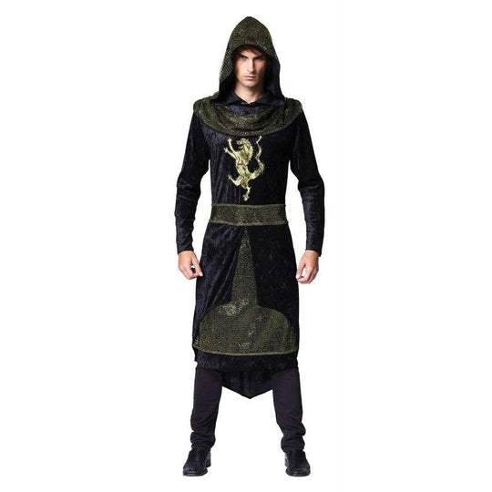 Mens Medieval Prince Knight Hooded Robe Game Of Thrones Fancy Dress Costume