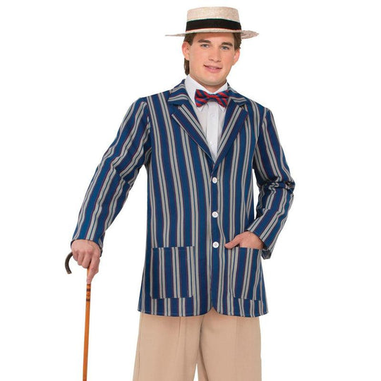 Mens Old Time Boater Striped Jacket 1920s 30s Barbershop Fancy Dress Costume