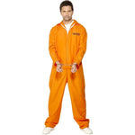 Mens Orange Convict Boiler Suit Chain Gang Prisoner Jumpsuit Fancy Dress Costume