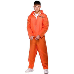 Mens Orange Convict Boiler Suit Costume Chain Gang Prisoner Jumpsuit Fancy Dress