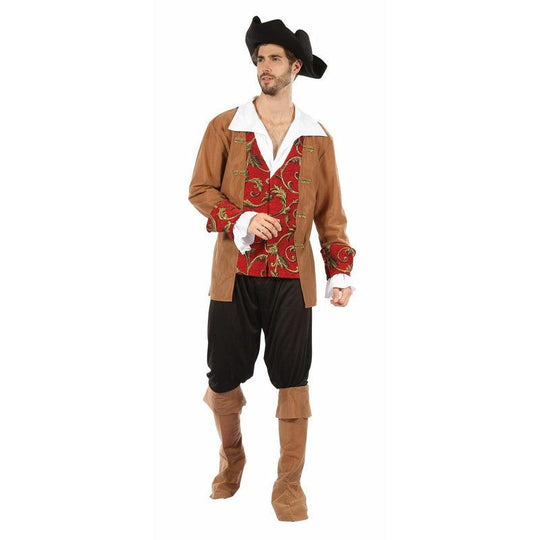 Mens Pirate Fancy Dress Costume Navy Ship Admiral Commander Caribbean + Hat