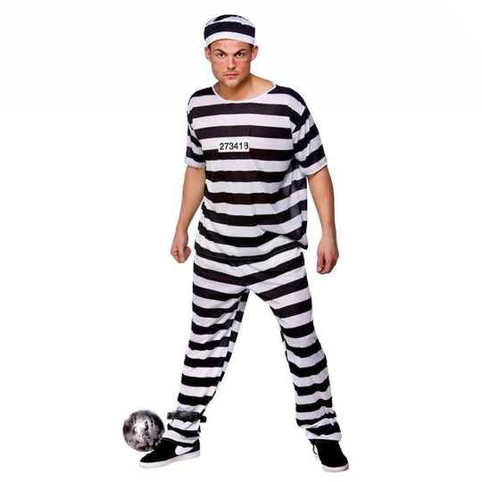 Mens Prison Break Convict Costume Adult Prisoner Stag Do Fancy Dress Outfit