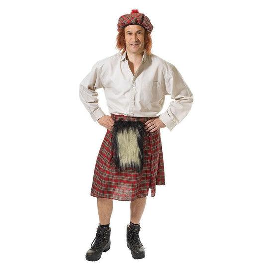 Mens Scotsman Scottish Kilt & Tam O Shanter Hat Fancy Dress Costume Outfit