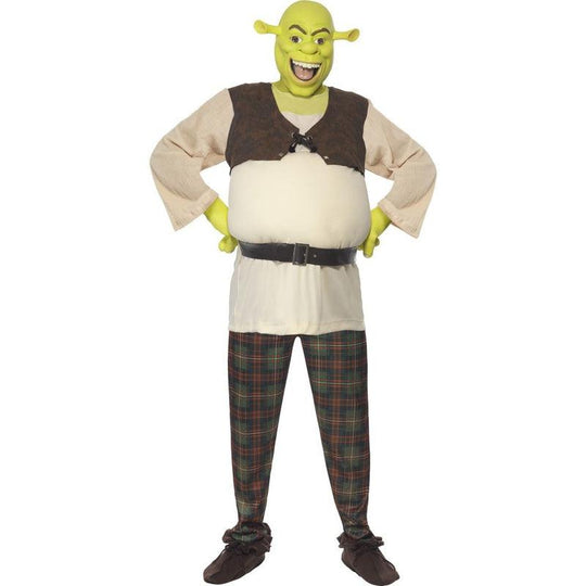 Mens Shrek Fancy Dress Costume + Mask Halloween Movie Ogre Book Week Outfit