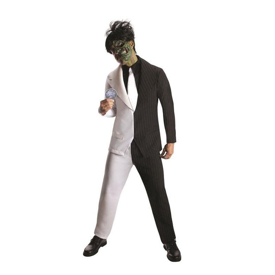 Mens Two Face Batman Villain Harvey Dent Fancy Dress Costume Halloween Outfit