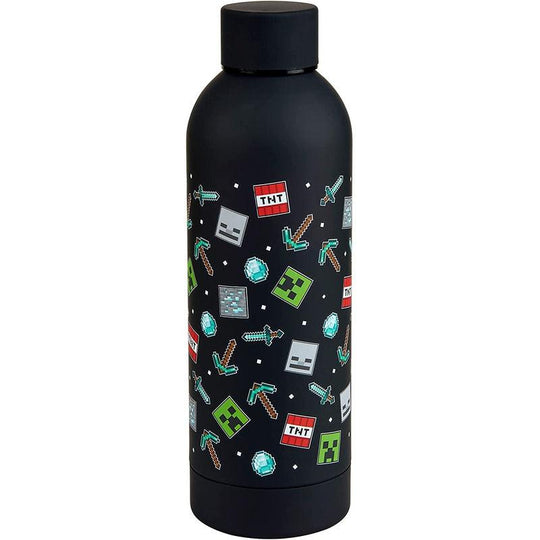 Minecraft Stainless Steel MOBS & DIAMONDS Water Bottle (Black)