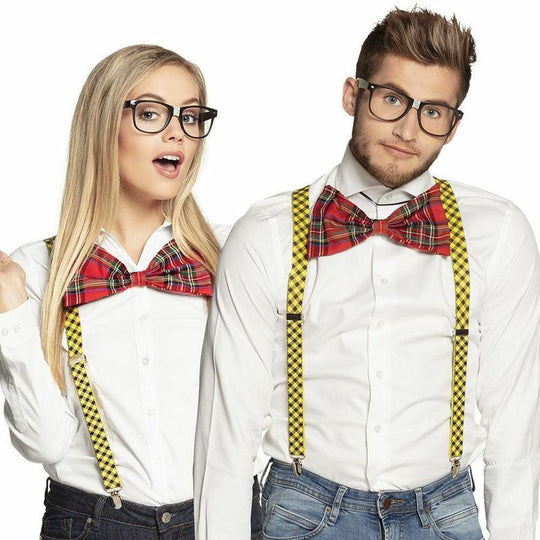 Nerd Fancy Dress Costume Accessory Kit Geek Glasses Braces Bow Tie