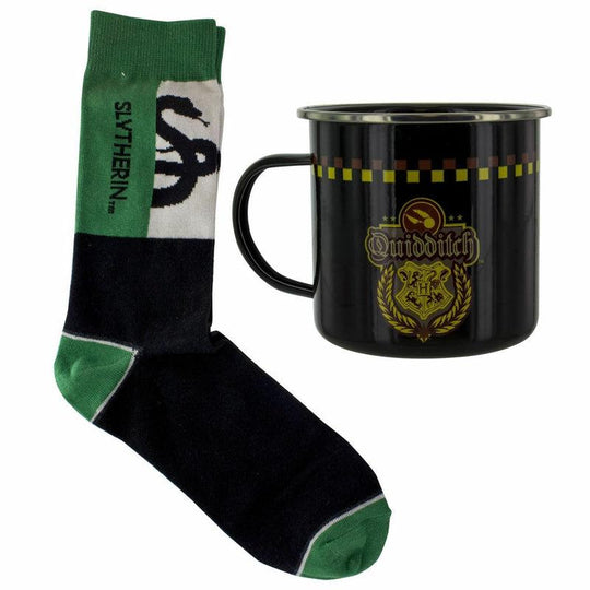 Official Harry Potter Slytherin Quidditch Tin Mug & Mens Sock Set