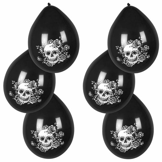 Pack Of 6 Black Day Of The Dead 10" Balloons Halloween Party Decoration