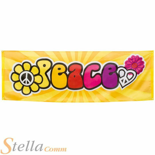 Peace Banner 60s 70s Hippie Hippy Flower Power Flag Party Decoration 70 x 220cm