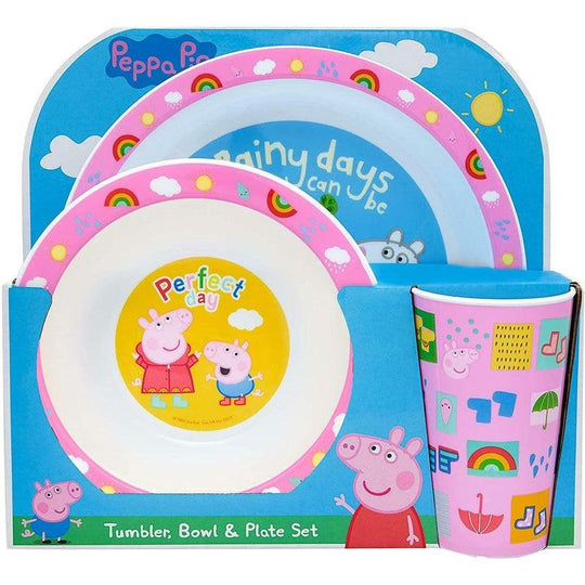 Peppa Pig 3 Piece Tableware Set Kids Childrens Dinner Plate, Bowl & Tumbler