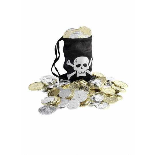 Pirate Treasure Bag Fancy Dress Costume Accessory Coin Pouch With 12 Coins