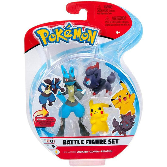 Pokemon Battle Figure Set- Comes with Pikachu, Zorua, Lucario