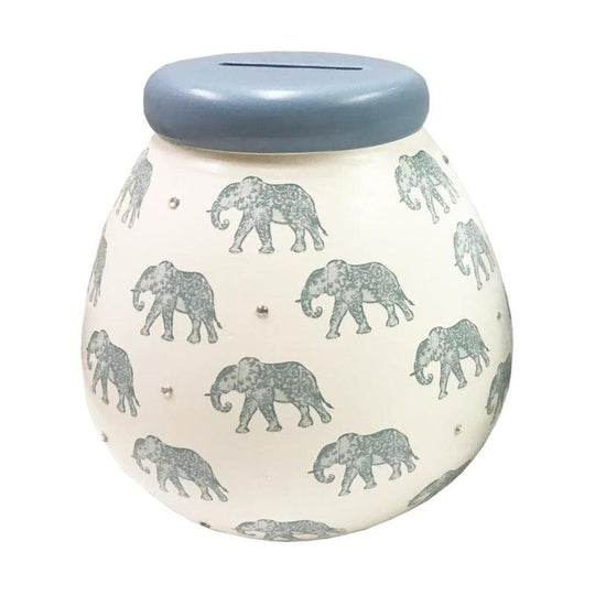 Pot of Dreams Ceramic Money Box Blue Elephant Fund