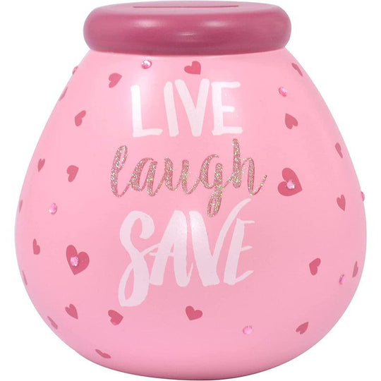 Pot of Dreams Ceramic Money Box Live Laugh Save (Pink)