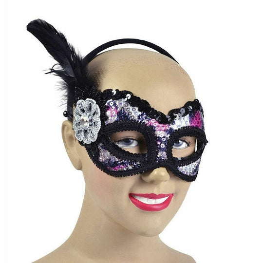 Purple & Silver Sequin Eye Mask Headband Ladies Venetian Fancy Dress Accessory