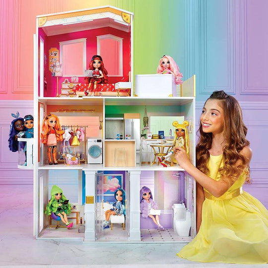 Rainbow High 3-Storey Wooden Doll House with 50 Accessories