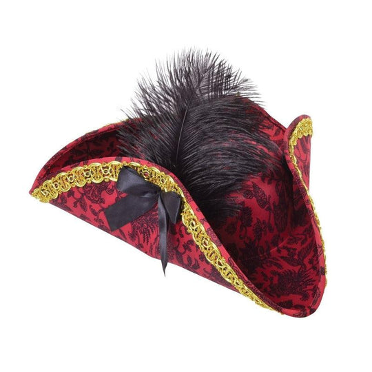 Red Pirate Tricorn Hat Sailor Fancy Dress Costume Accessory