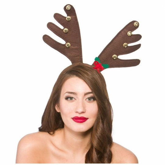 Reindeer Antler Headband With Bells Ladies Christmas Xmas Fancy Dress Accessory
