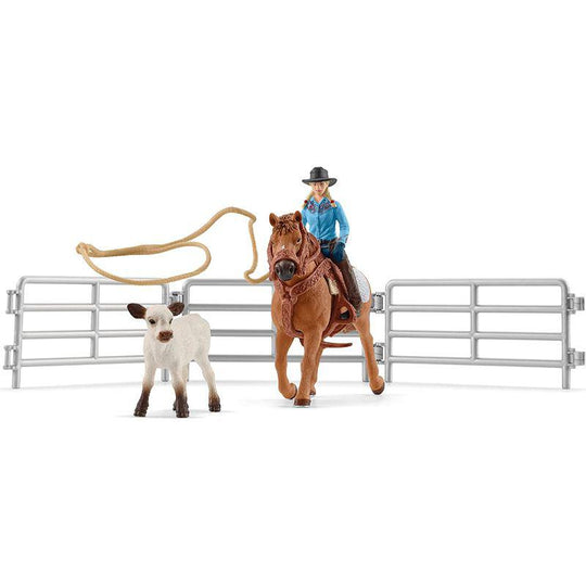 Schleich Farm World Team Roping Fun with Cowgirl Playset