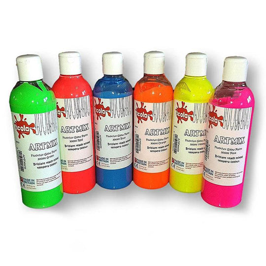 Scola 300ml Bottles Fluorescent / UV Glow Paints x 6