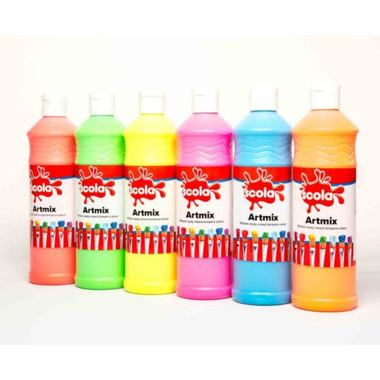 Scola 600ml Bottles Fluorescent / UV Glow Paints x 6