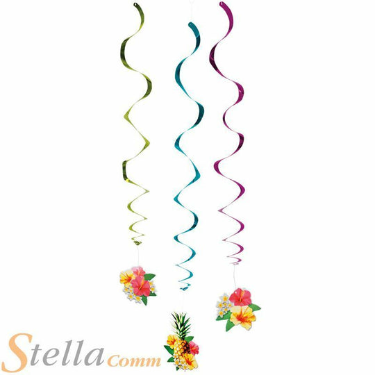 Set Of 3 Paradise Swirl Decorations 60cm Hanging Hawaiian Tropical Beach Party