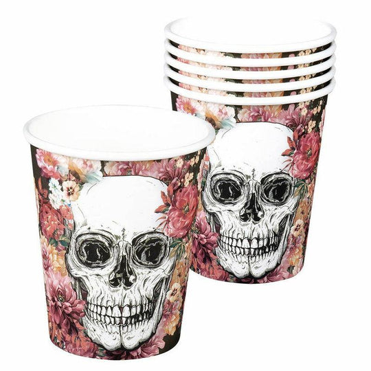 Set Of 6 Day Of The Dead 250ml Paper Cups Halloween Party Tableware
