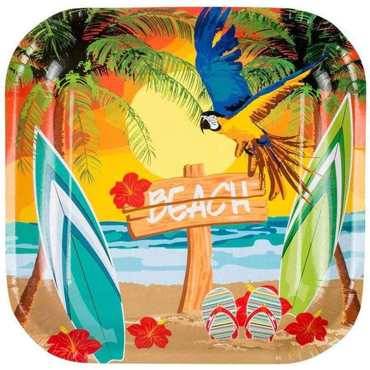 Set Of 6 Hawaiian Beach Paper Plates Tropical Party Tableware